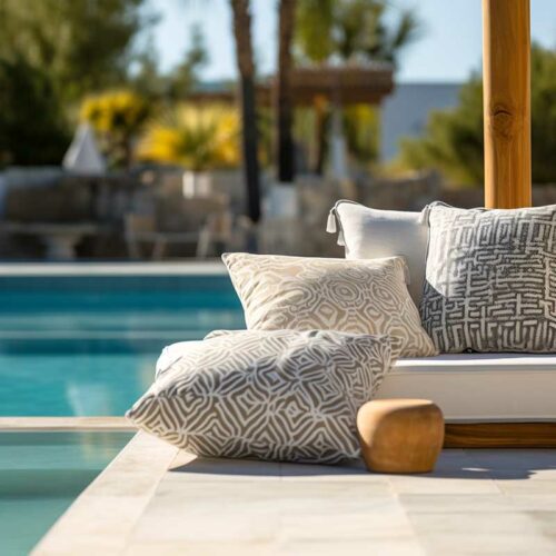 Outdoor cushions by pool
