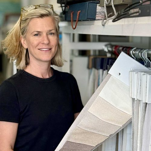 Alison holding fabirc sample